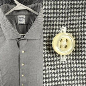 Brooks Brothers Regent Non-Iron 18 37 Check Cotton Gray Office Long Sleeve Shirt